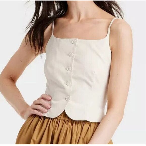 A new day small cropped button up cream cottage - Picture 3 of 8